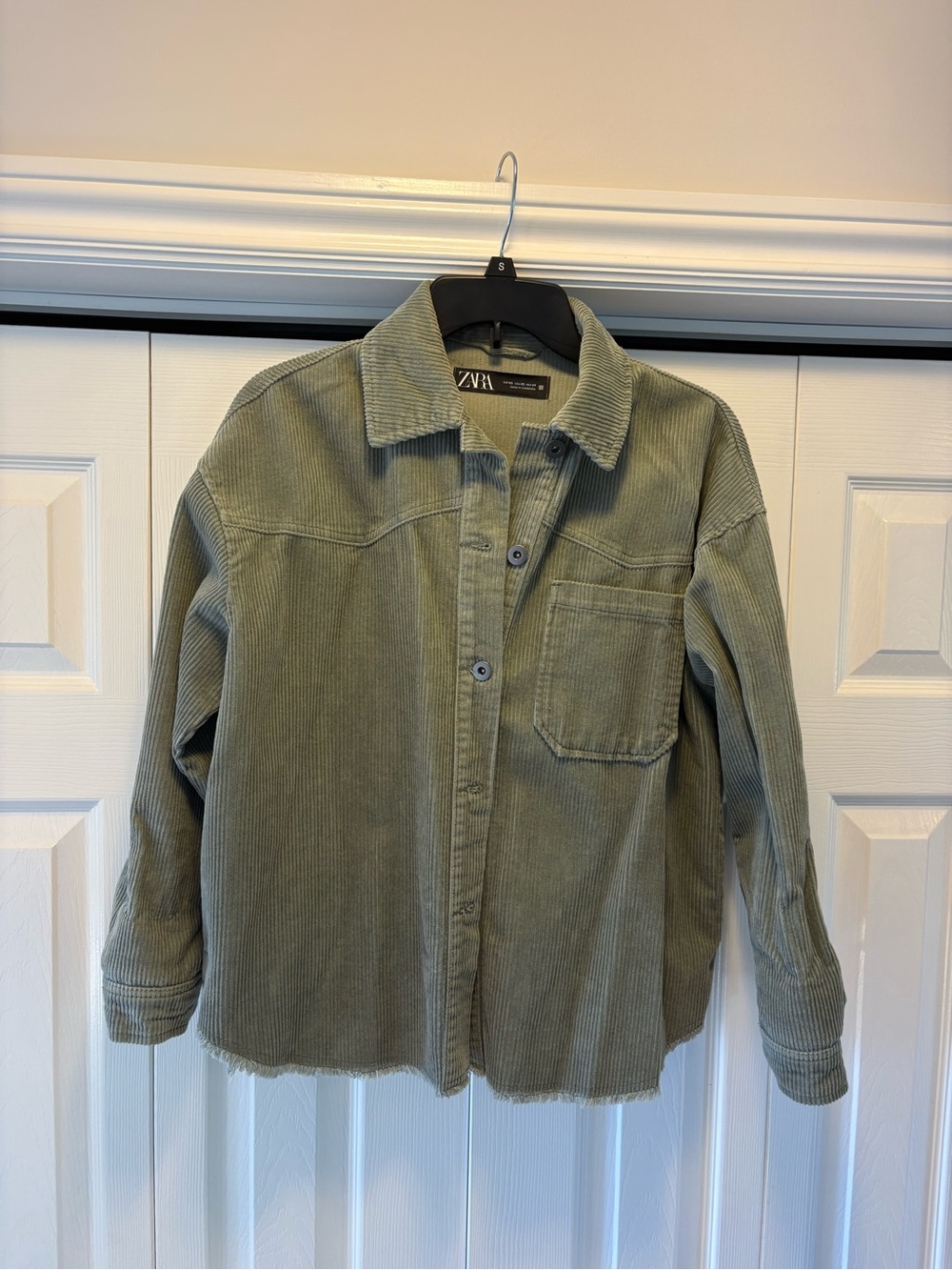 Zara Olive Corduroy Button-Front Shacket